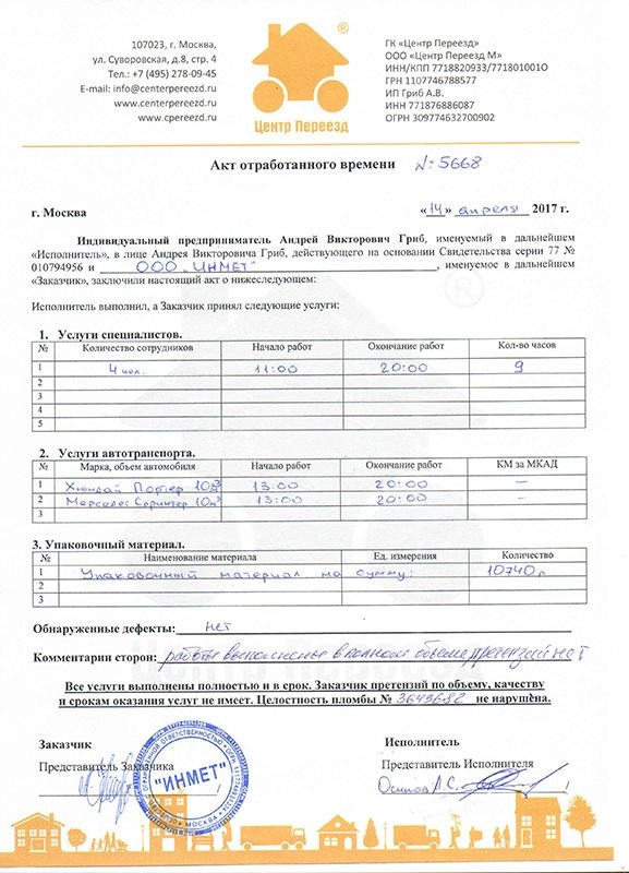 Оформленный акт